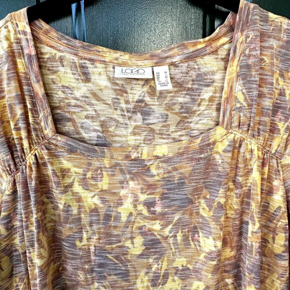 NWOT LOGO by Lori Goldstein QVC Square Neck Top M Fall Spice Print Gold Autumn - Picture 3 of 6